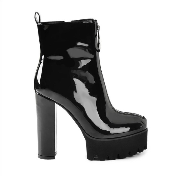 Black Leather Platform Chunky Heel Boot - Picture 2 of 6